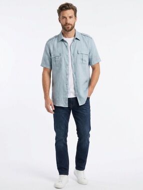Ryan Seacrest Distinction Men's Linen Button Up Short Sleeve Shirt Medium